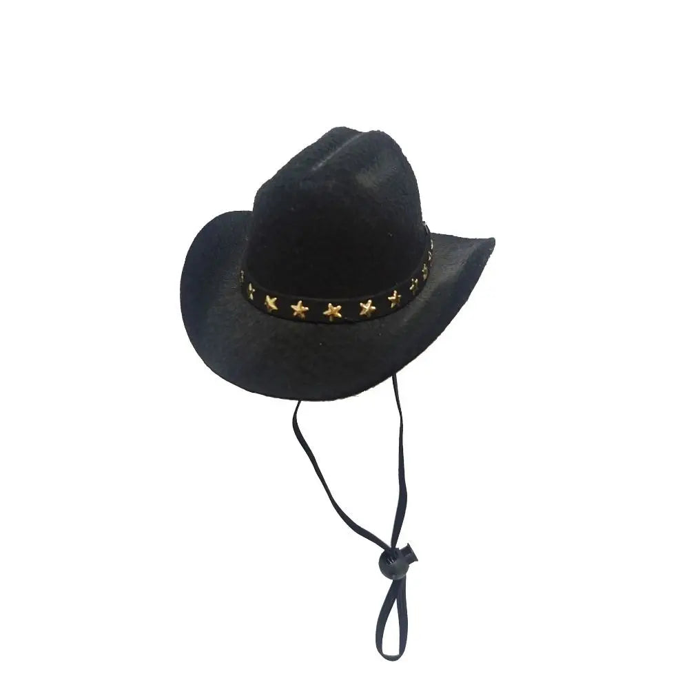 Adjustable Pet Cowboy Hat for Small Dogs & Cats – Funny Western Headwear, Summer Costume Accessory (5.3×4.3×2.4 in / 13.5×11×6 cm) black-star