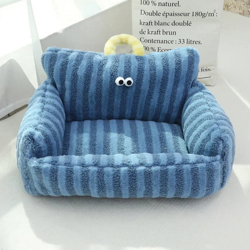 Winter Warm Pet Sofa Bed — Plush Kennel Cushion for Small Dogs & Cats blue