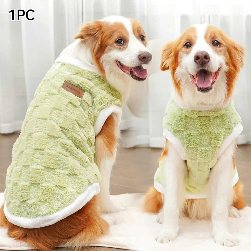 Flannel Dog Sweater Winter Warm Pet Coat – Fits 1.5–25 kg (3–55 lb) – Puppy to Large Dog Pullover Vest Green