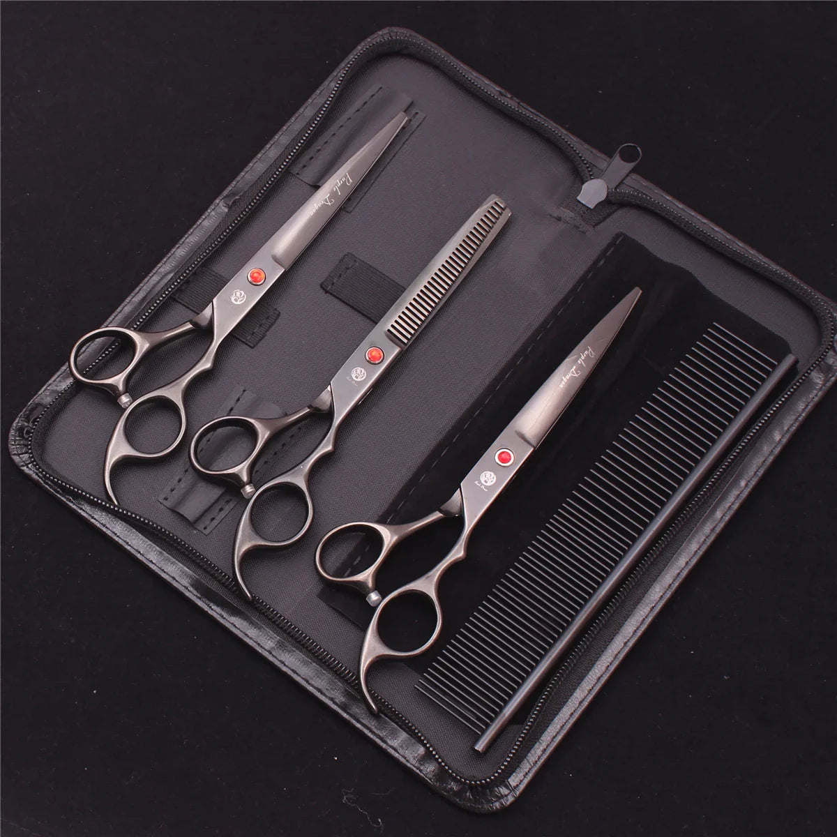 7-Inch (19.5 cm) Stainless Steel Pet Grooming Scissors Kit – Straight, Thinning, Chunker & Curved Shears Z3003-Hei-D4