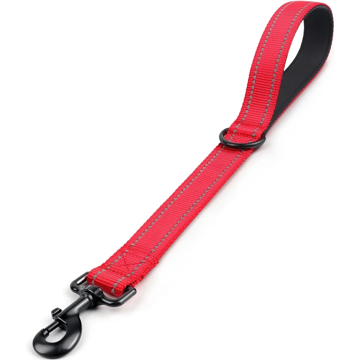 Short Nylon Dog Leash with Padded Traffic Handle - Heavy Duty Reflective Training Lead Red