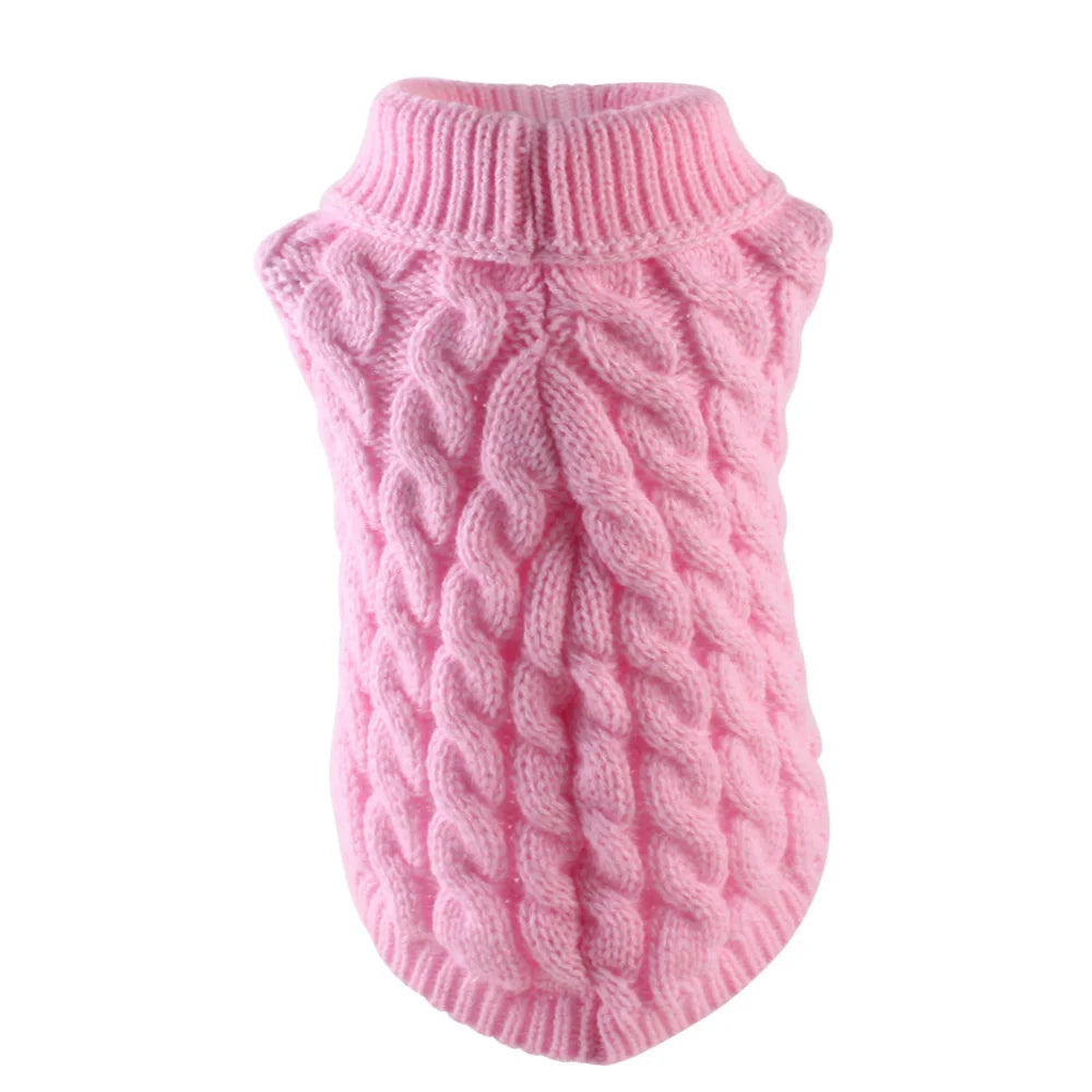 Classic Solid Knit Dog Sweater | Warm Winter Pullover for Small Breeds Pink Default