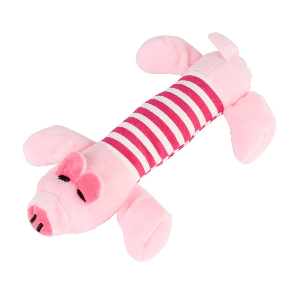 Plush Squeaky Dog Toy 9.5 in (24 cm) - Durable Interactive Chew Toy for Aggressive Chewers, Pig Duck Elephant M Pink Pig