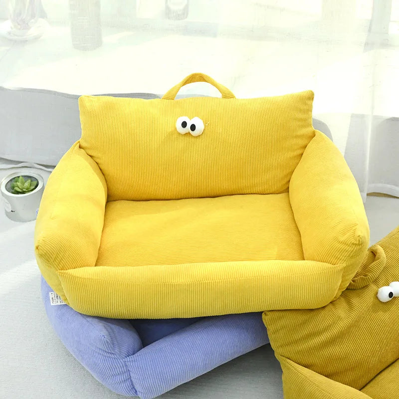 Winter Warm Pet Sofa Bed — Plush Kennel Cushion for Small Dogs & Cats Light yellow