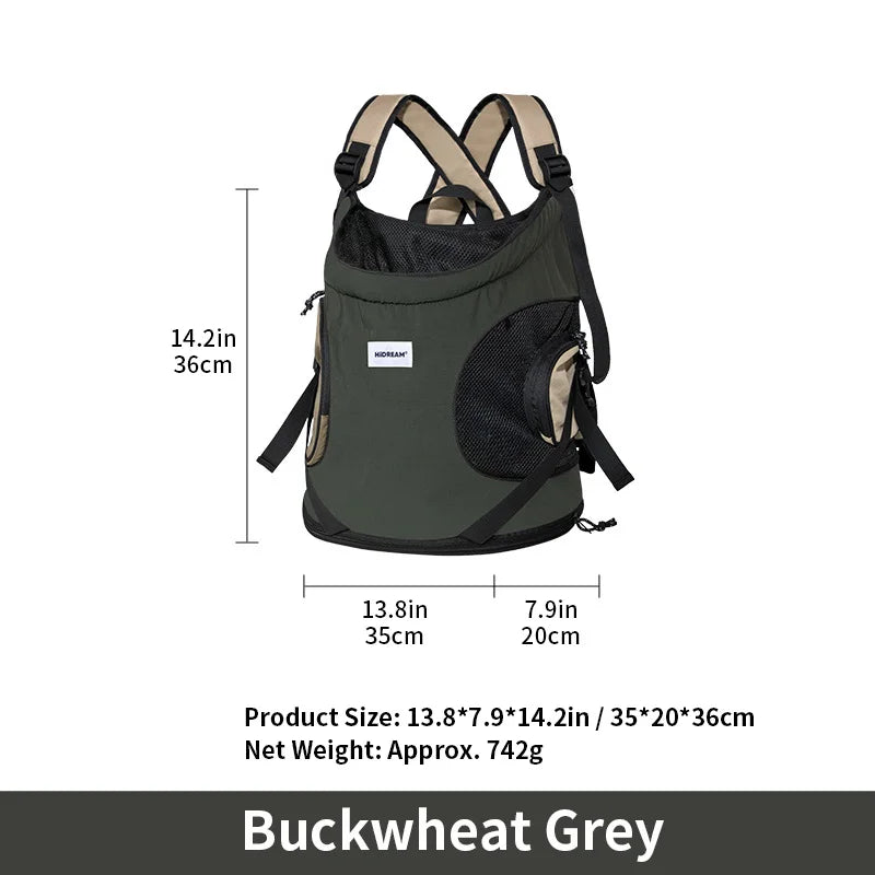 Breathable Front-Carrier Pet Backpack Chest Dog & Cat Carrier Shoulder Bag Buckwheat Grey