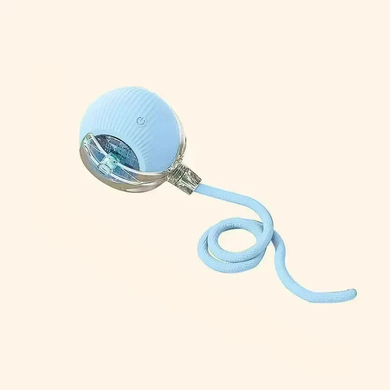 Rechargeable Automatic Rolling Pet Ball — Interactive Plush Tail Toy for Cats & Small Dogs Blue Tail ball