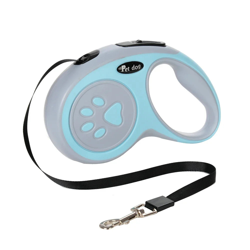 Retractable Dog Leash 3m/5m (9.8ft/16.4ft) Nylon Rope with Quick-Release ABS Case and Paw Print Keychain Blue 1