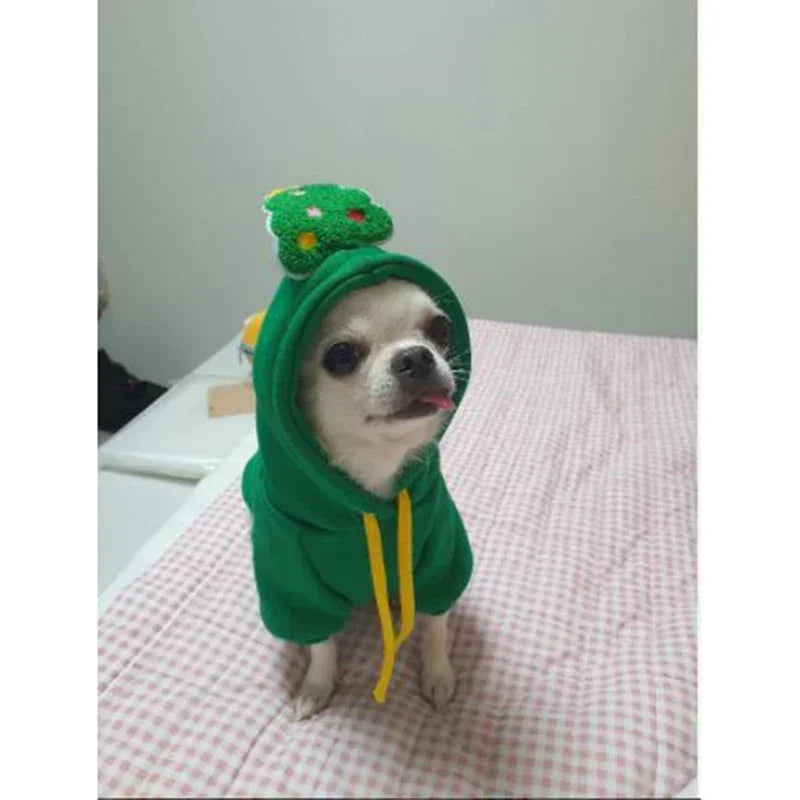 Christmas Dog Hoodie Reindeer & Santa Fleece Coat Winter Warm Pet Jacket for Small to Medium Dogs XS-2XL Green 1