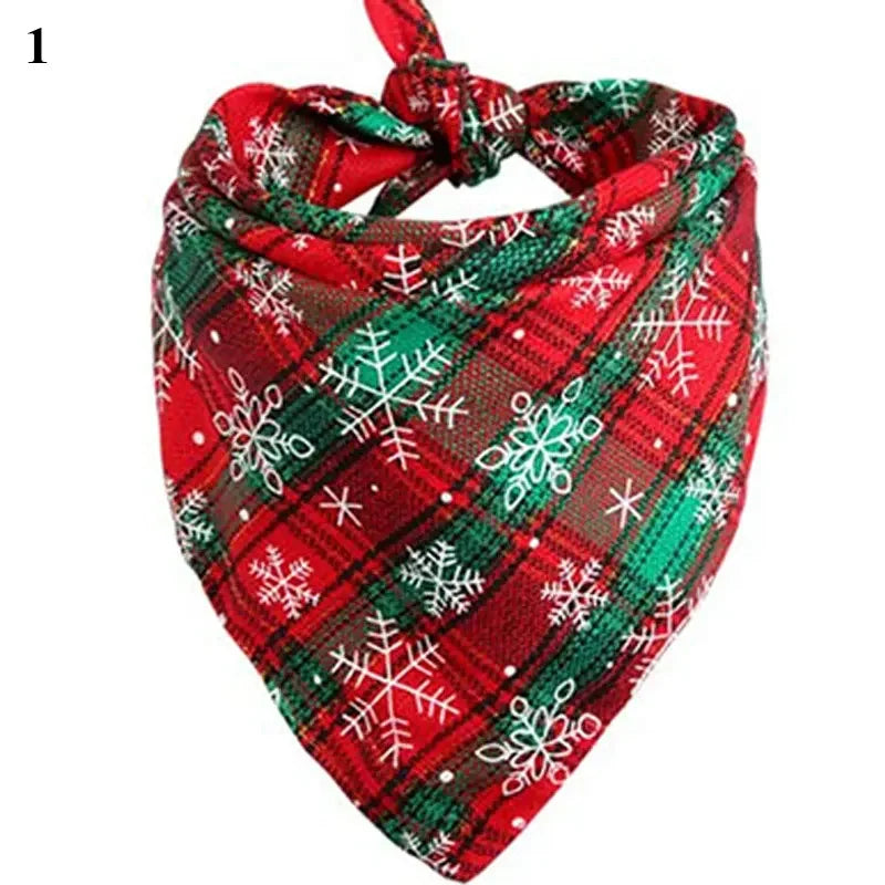 Dog Bandanas Large Pet Scarf Christmas Snow Print Dog Cotton Plaid WashableBow Ties Collar Cat Dog Scarf Large Accessories 1 M