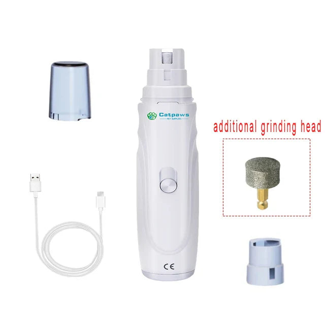 USB Rechargeable Electric Pet Nail Grinder - Quiet Dog & Cat Nail Trimmer, 2-Speed 3-Port Diamond Bit 1 Set and 1 Head