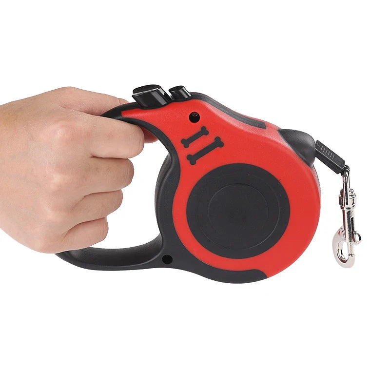 Retractable Dog Leash 3m/5m (9.8ft/16.4ft) Nylon Rope with Quick-Release ABS Case and Paw Print Keychain Red 1