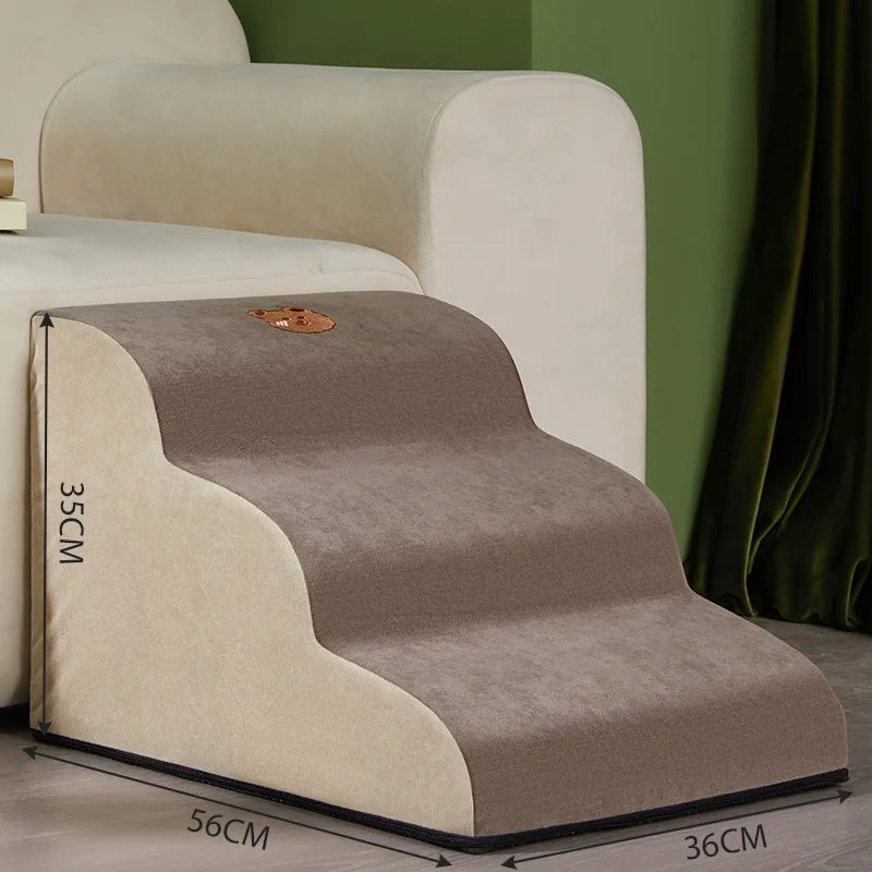 2-Step Pet Stairs for Small & Senior Dogs, Anti-Slip Coral Fleece Ramp with Removable Zipper Cover (36 x 40 x 30 cm | 14.2 x 15.7 x 11.8 in) 3 layers coffee 36x40x30cm