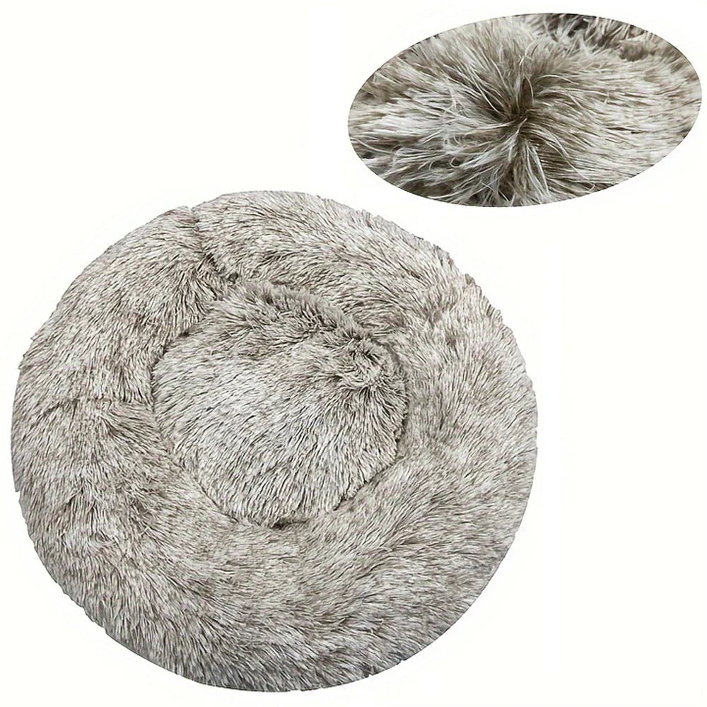 Round Plush Pet Bed, Washable Cozy Dog & Cat Sofa, Winter Warm, Multiple Sizes 16–35 in (40–90 cm) Gradient khaki