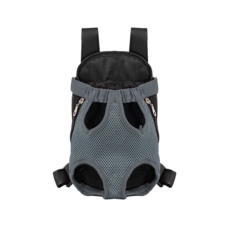 Breathable Double-Shoulder Pet Carrier Backpack — Portable Mesh Front/Back Travel Carrier for Small Dogs & Cats gray