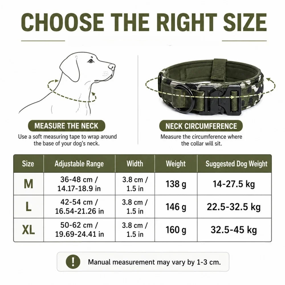Tactical Dog Collar with Handle Heavy Duty Nylon Collar for Medium Large Dogs Adjustable Camo Pet Collar with Metal Buckle