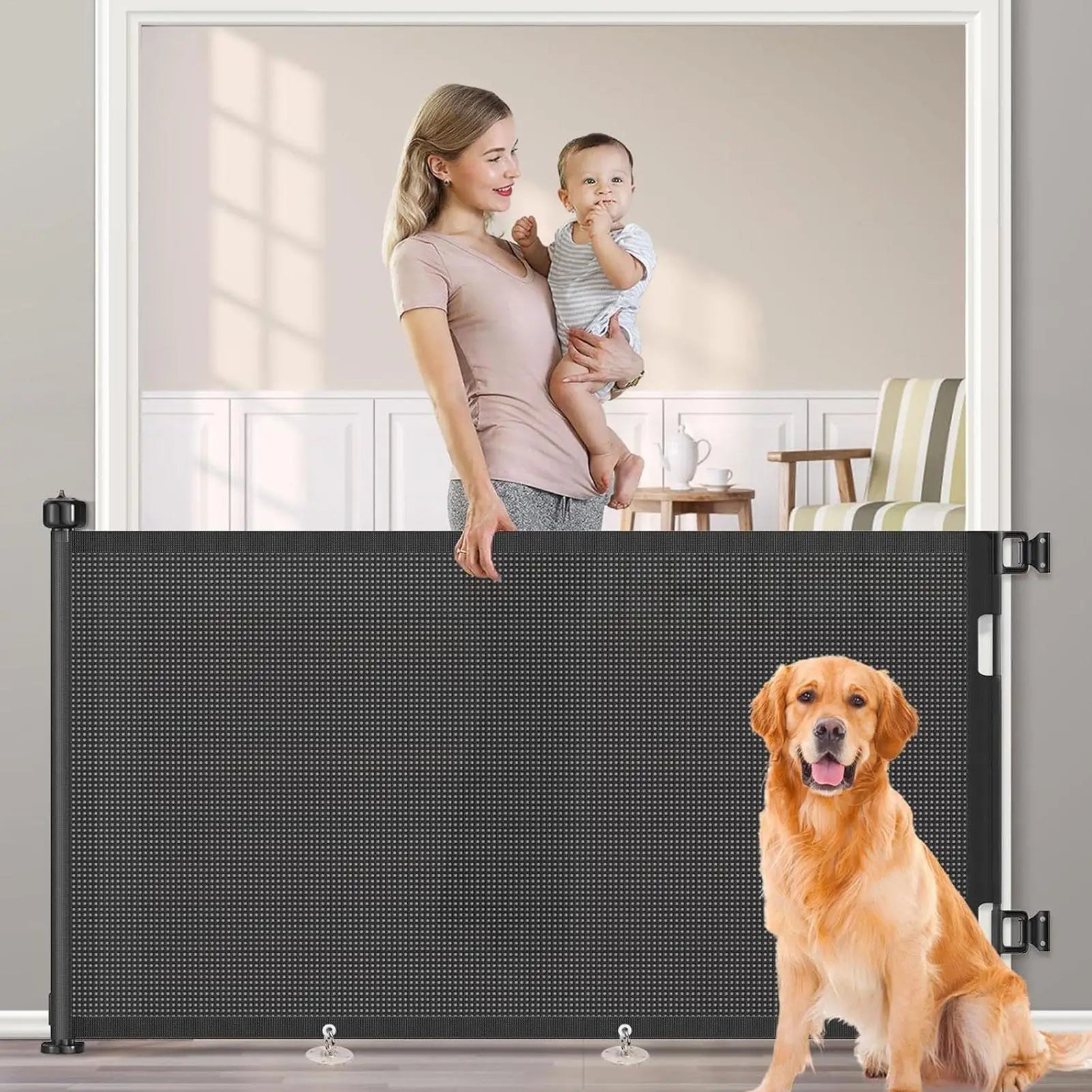 Automatic Pet Mesh Isolation Net Retractable Pet Gate For Kid Dog Fence Easy Install Pet Gate For Stairs Doorways Outdoor