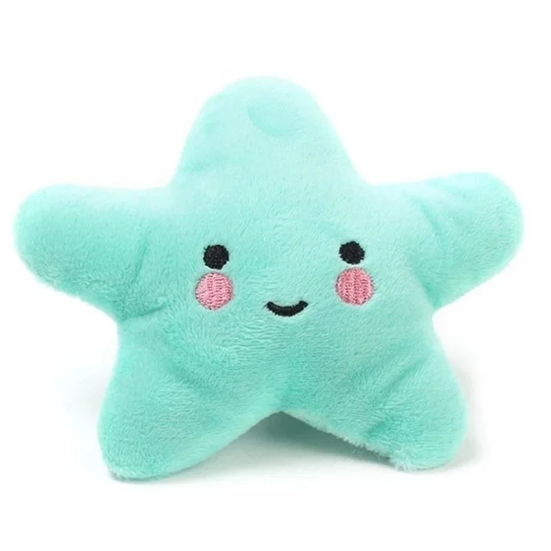 Squeaky Plush Pentagram Pet Toy for Dogs & Cats, Soft Fleece Squeaker, 3.9-5.1 in (10-13 cm) Light blue