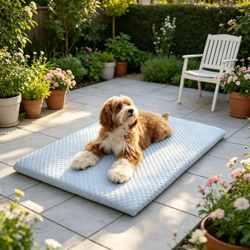 Pet Mat Pet Cooling Sheet Summer Ice Silk Cooling Pet Dog Bed Pad Thick Breathable Non-Slip Washable for Medium Large Dogs Cats