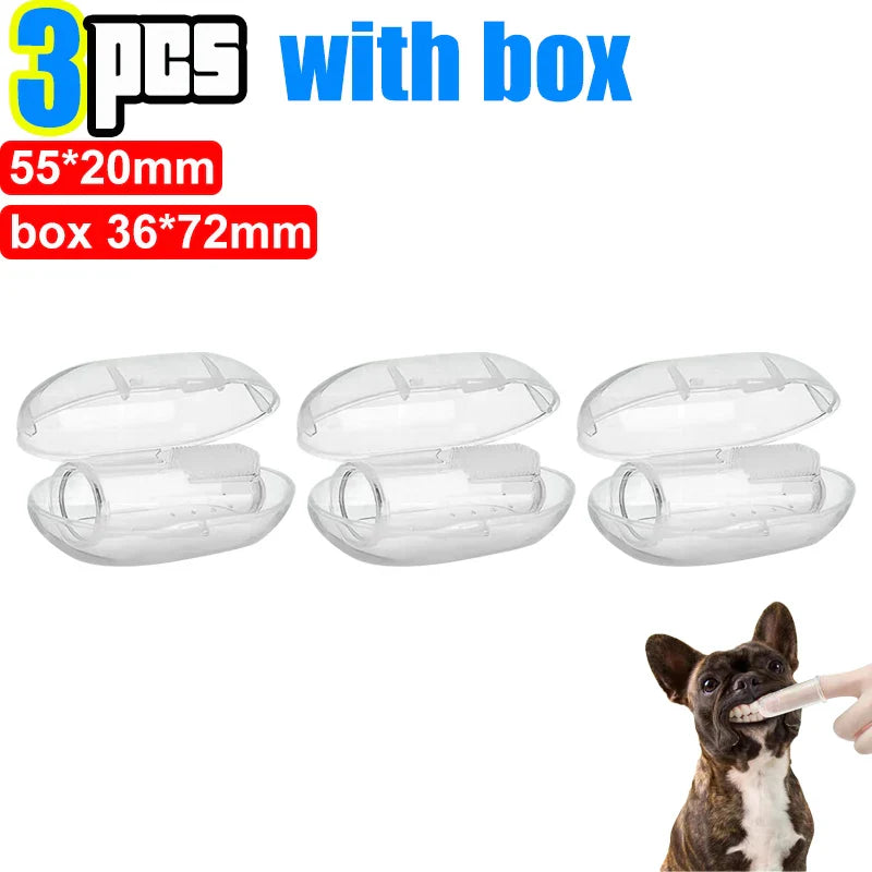 Silicone Soft Pet Finger Cuff Toothbrush | Dog & Cat Teeth Cleaning Tool 3pcs-with box