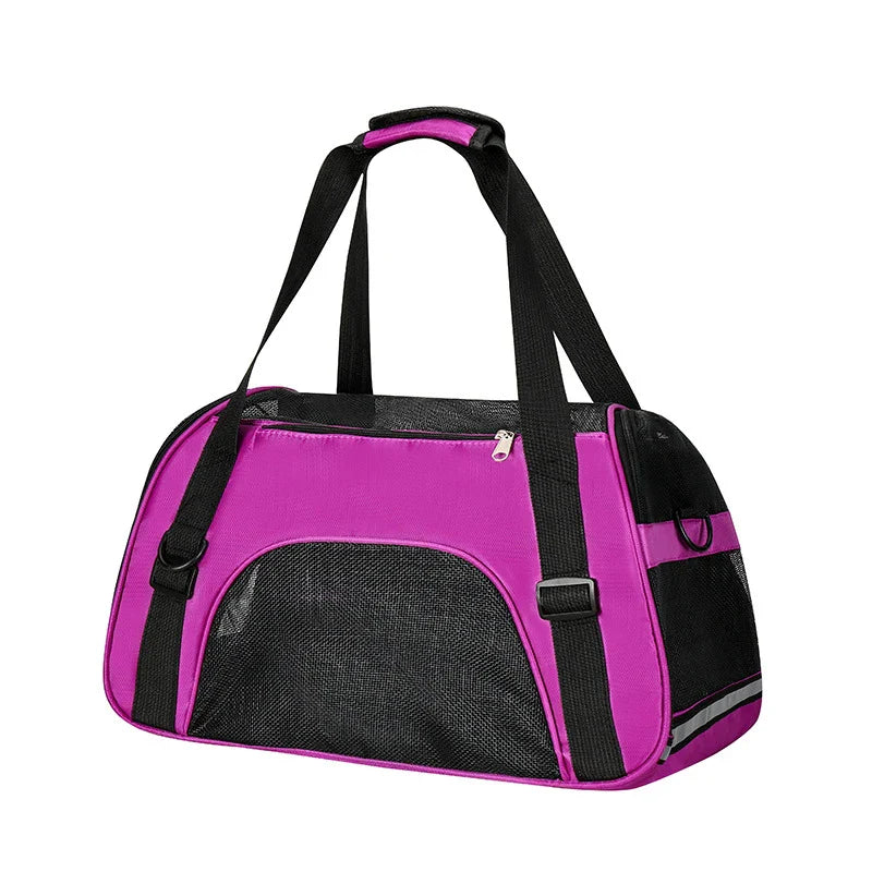 Portable Mesh Pet Carrier – Breathable Foldable Travel Handbag for Cats & Small Dogs purple