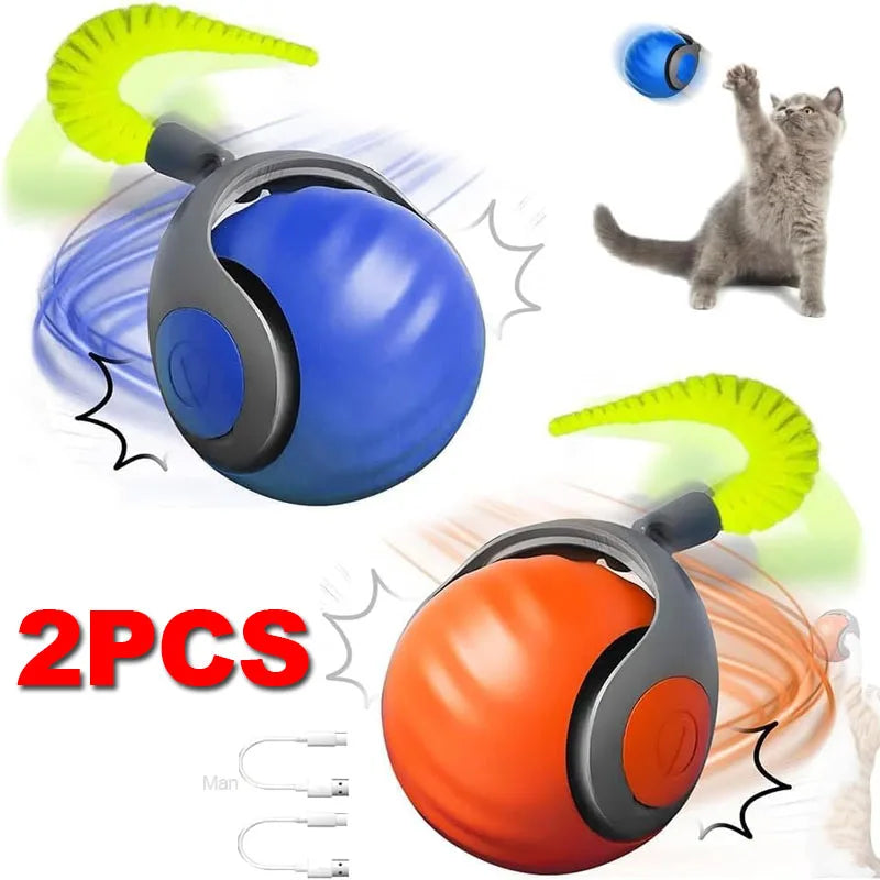 Speedy Tail 2.0 Smart Interactive Cat Toy Automatic Moving Balls for Cats And Dogs Touch Motion Rolling Toy Ball for Pet Gift Blue Orange
