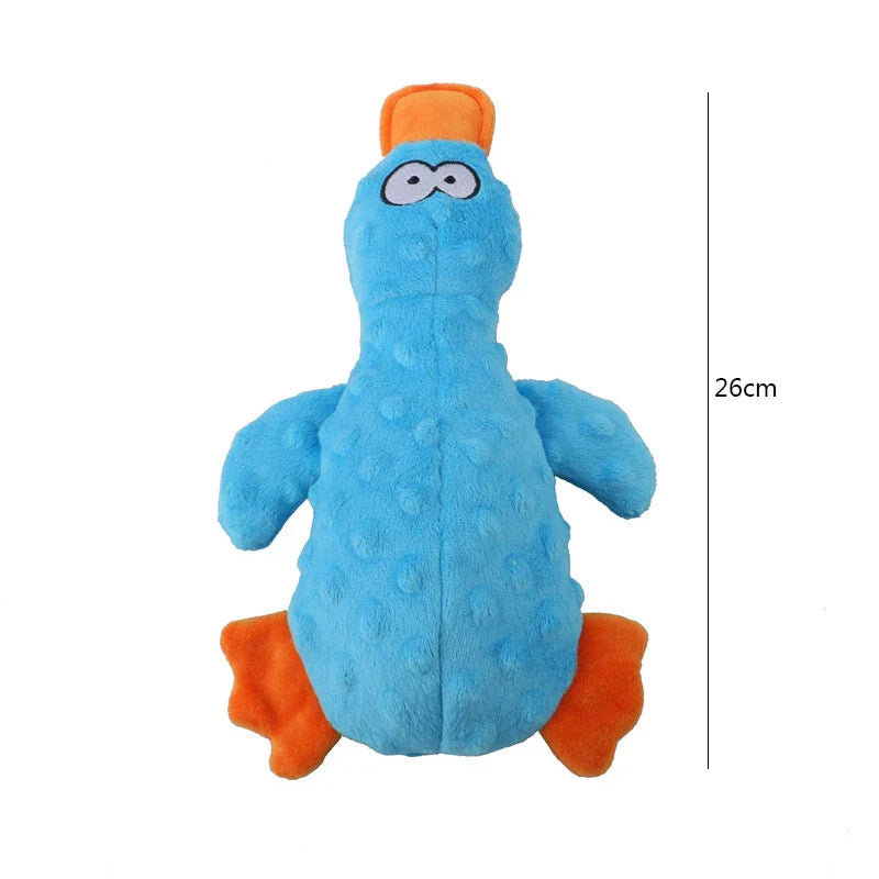 Plush Duck Squeaky Dog Toy with Chew Rope – Bite-Resistant Dental Cleaning Pet Toy Blue