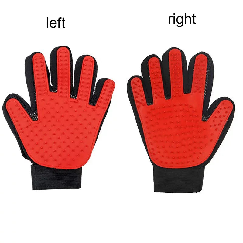 Silicone Pet Grooming Glove – Single Right-Hand Deshedding Brush & Massage Mitt for Dogs & Cats, 16×24 cm (6.3×9.4 in) red left right