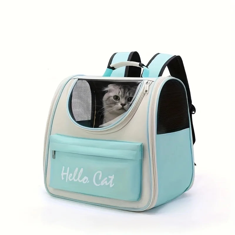 Large capacity collapsible pet backpack with zip closure, handle and mesh vent, perfect for cats and small dogs traveling green