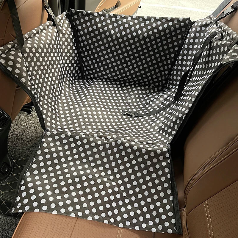 Pet Car Seat Cover Hammock for Dogs & Cats Waterproof Rear Bench Protector 60x35x53 cm (23.6x13.8x20.9 in) Black Dot 60x35x53cm