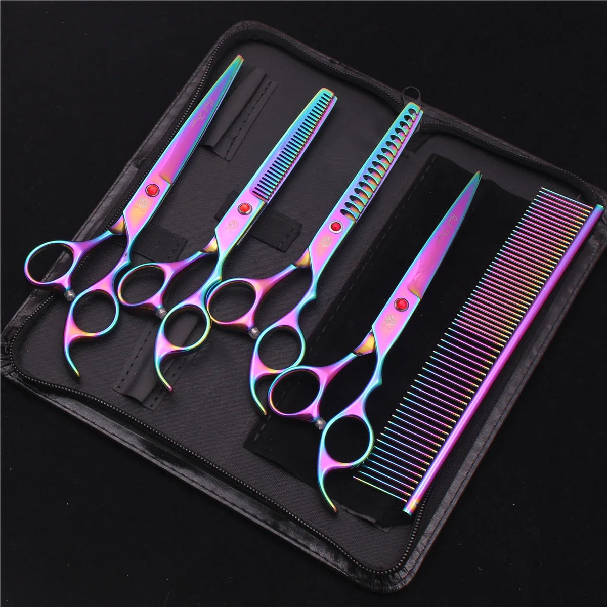 7-Inch (19.5 cm) Stainless Steel Pet Grooming Scissors Kit – Straight, Thinning, Chunker & Curved Shears Z3003-Cai-D5