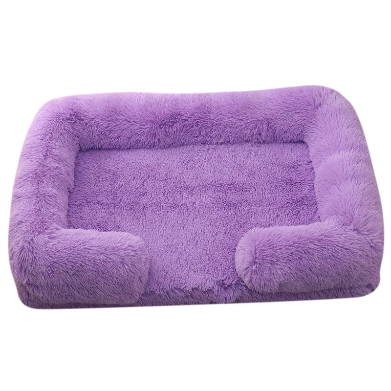Plush Dog Bed with Removable Cover – Thickened Winter Pet Sofa Pad, Square, Small & Large PURPLE