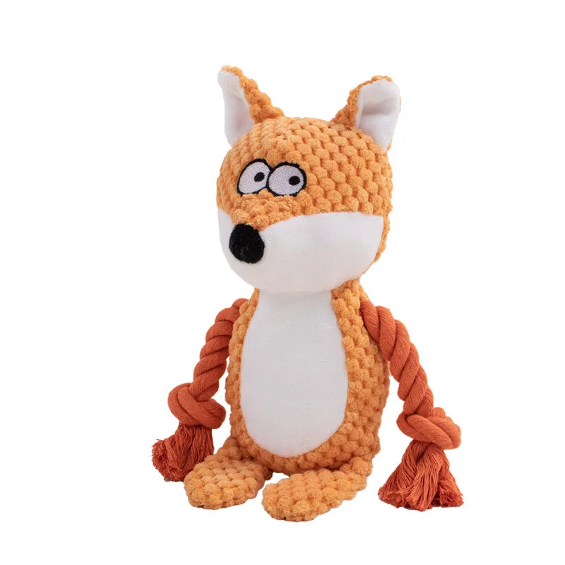 Indestructible Plush Squeaky Dog Chew Toy - Bite-Resistant Puppy Rattle for Small & Medium Dogs (7.5 x 3 in / 19 x 8 cm) - Assorted Animal Designs Fox