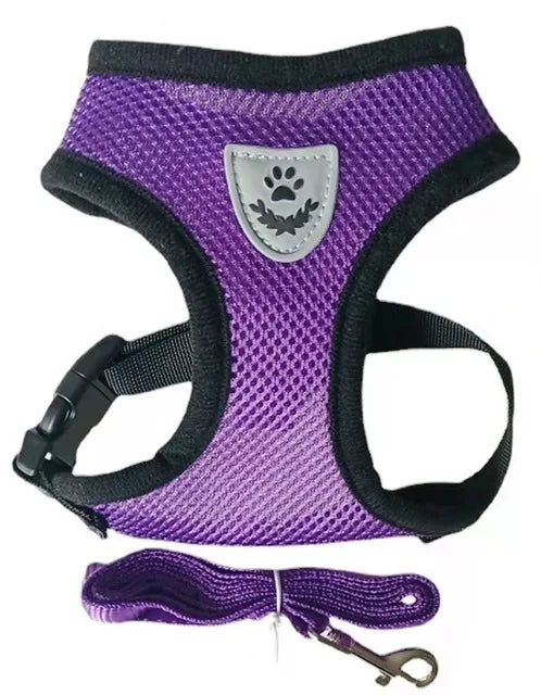 Breathable Mesh Cat Harness and Leash Set | Reflective Soft Vest for Small Cats and Dogs PURPLE