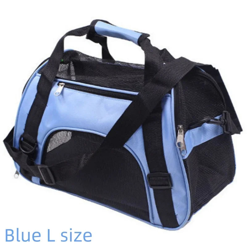 Foldable Breathable Mesh Pet Carrier – Portable Shoulder Bag & Backpack for Cats & Dogs (S/M/L) Blue L size