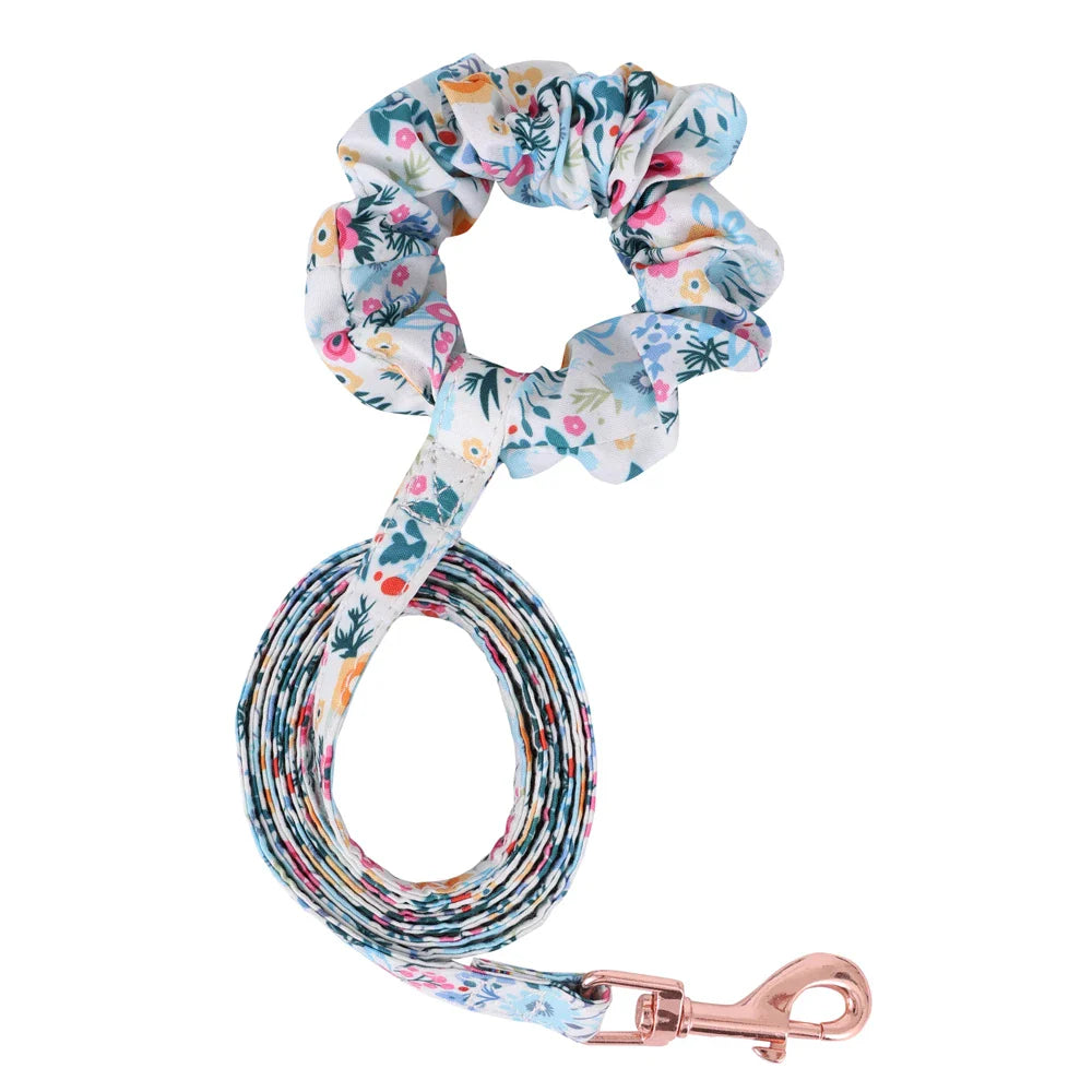 Adjustable Soft Vest Harness & Leash Set for Small & Medium Dogs & Cats – Reflective Printed Puppy Harness with Wrist Leash and Collar Blue leash