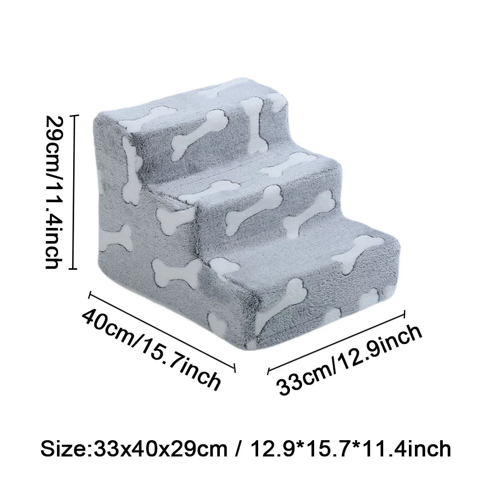 Pet Stairs for Dogs & Cats — 3- or 4-Step Detachable Sponge Ramp, Washable Waterproof Anti-Bite Pet Ladder 3 steps E