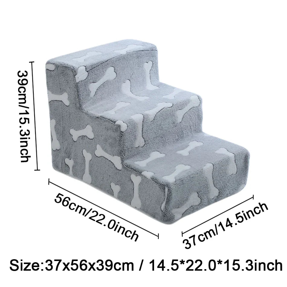 Pet Stairs for Dogs & Cats — 3- or 4-Step Detachable Sponge Ramp, Washable Waterproof Anti-Bite Pet Ladder Big 3 steps E