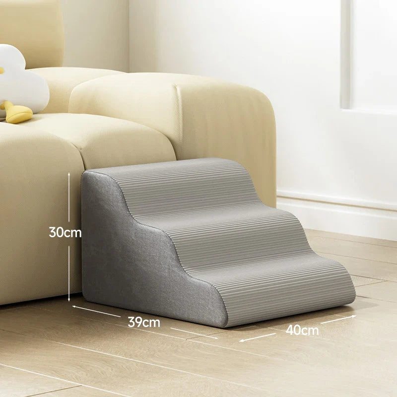 3/4-Step Pet Stairs Memory Foam Ramp for Small Dogs & Cats - Removable Washable Cover, Non-Slip Sofa Ramp Grey 3 Floors