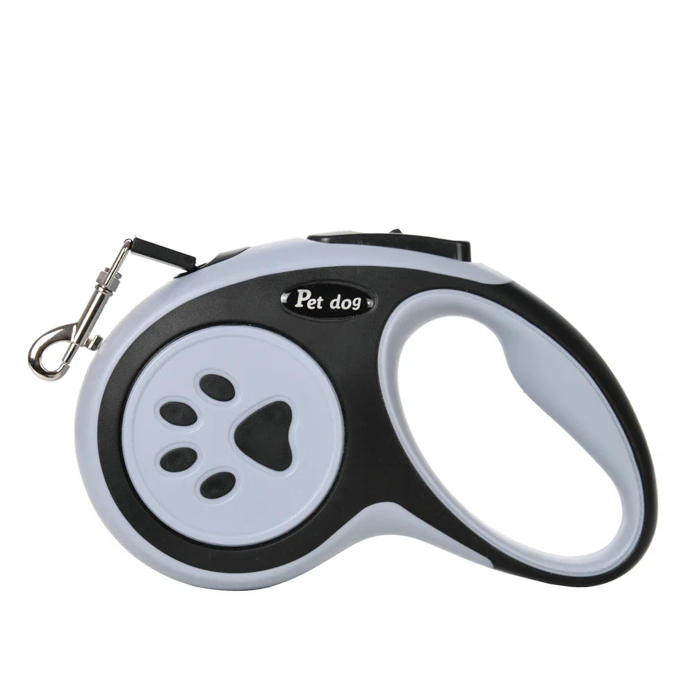 Retractable Dog Leash 3m/5m (9.8ft/16.4ft) Nylon Rope with Quick-Release ABS Case and Paw Print Keychain Black