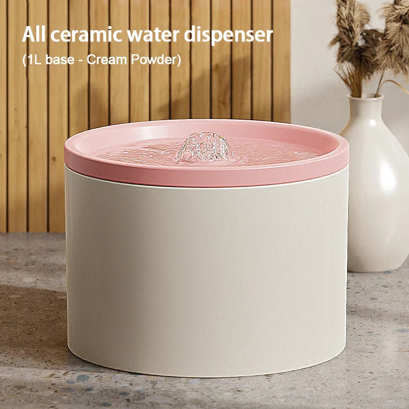 Ultra-Quiet Ceramic Pet Water Fountain for Cats & Small Dogs Automatic Filtered USB Dispenser Pink