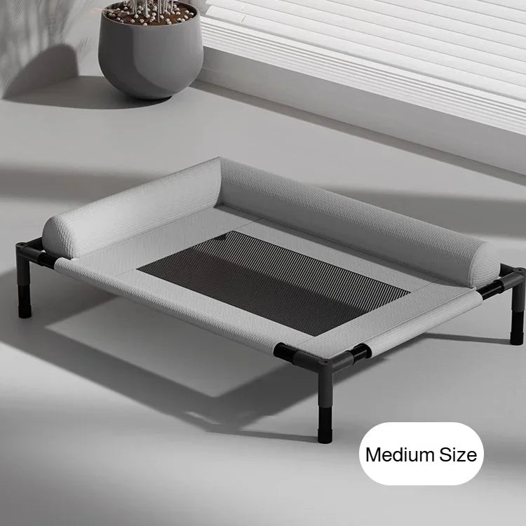 Large Moisture-Proof Elevated Pet Bed – Removable Washable Breathable Mesh Camping & Indoor Dog Cat Bed Gray Grid size