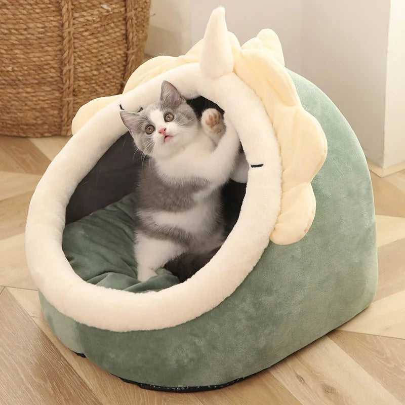 Cartoon Cat Bed Foldable Removable Washable Plush Pet Cave Bed for Cats and Small Dogs 2