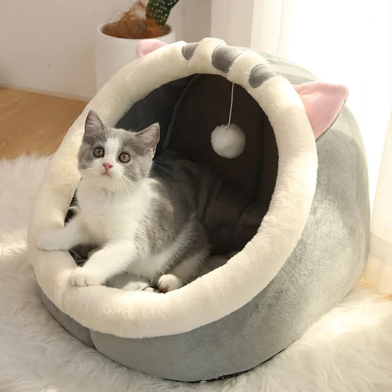 Cartoon Cat Bed Foldable Removable Washable Plush Pet Cave Bed for Cats and Small Dogs 1