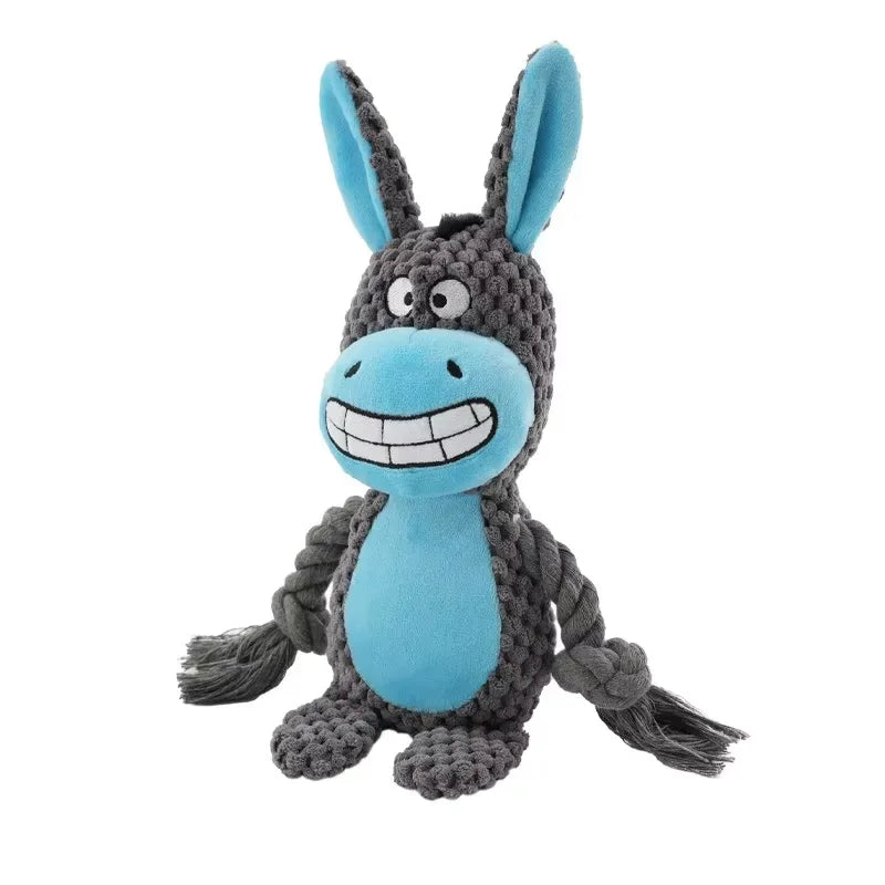Indestructible Plush Squeaky Dog Chew Toy - Bite-Resistant Puppy Rattle for Small & Medium Dogs (7.5 x 3 in / 19 x 8 cm) - Assorted Animal Designs Donkey