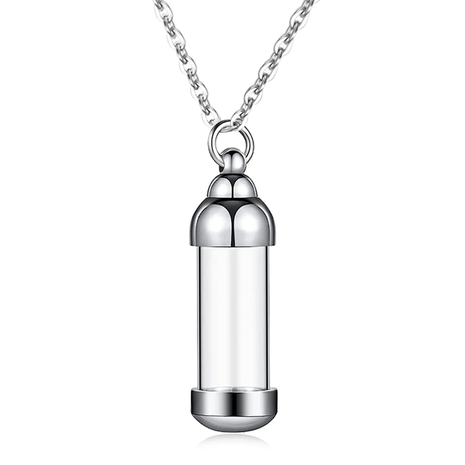 Small Glass Cremation Urn Vial Necklace for Ashes | Memorial Pet Charm Silver