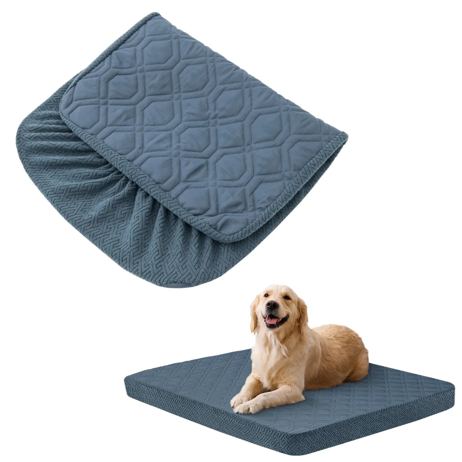 Dog Bed Covers Replacement Washable - Waterproof Dog Bed Covers Quilted, Water Absorbable Pet Puppy Bed Cover for Dog Cat Blue Grey