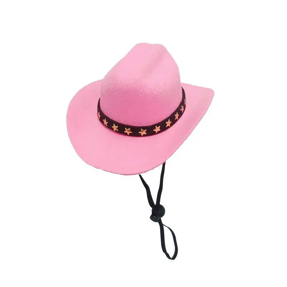 Adjustable Pet Cowboy Hat for Small Dogs & Cats – Funny Western Headwear, Summer Costume Accessory (5.3×4.3×2.4 in / 13.5×11×6 cm) pink-star