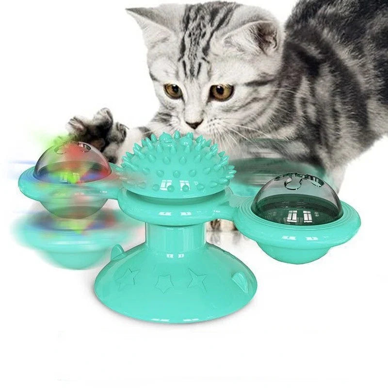 Windmill Cat Toy Interactive Pet Toys for Cats Puzzle Cat Game Toy With Whirligig Turntable for Kitten Brush Teeth Pet Supplies A
