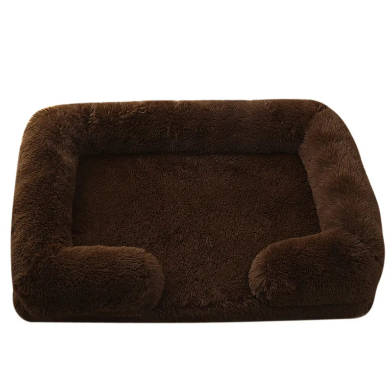 Plush Dog Bed with Removable Cover – Thickened Winter Pet Sofa Pad, Square, Small & Large Coffe