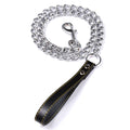 Metal Chain Dog Lead with Leather Style Handle Strong Control Leash Iron Dog Pets Supplies Collars Harnesses Chain Traction Rope black